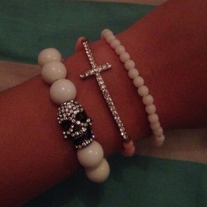 Three bracelet set, pink & white.