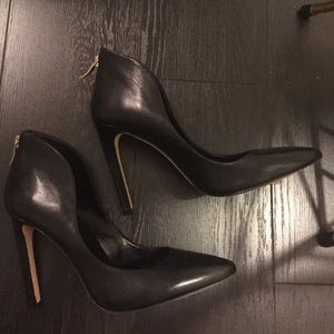 BCBG Stilettos - black with gold zippers on back
