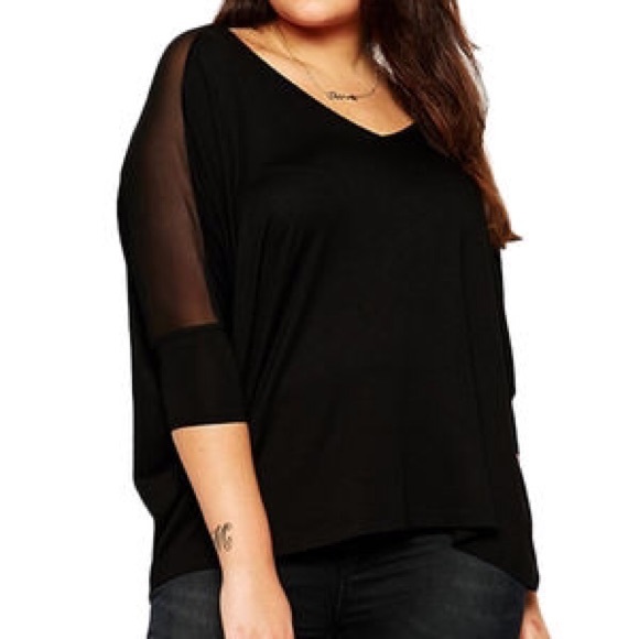 Solid sheer mesh v-neck casual top - Picture 1 of 3