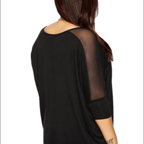 Solid sheer mesh v-neck casual top - Picture 3 of 3