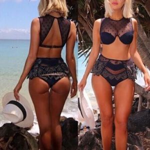 2 piece Black lace high waisted bathing suit
