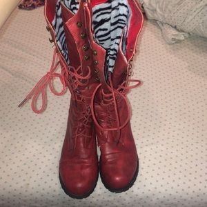 Red lace up boots