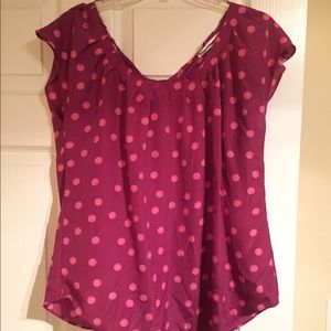Dark pink silky top with polka dots - ties in back