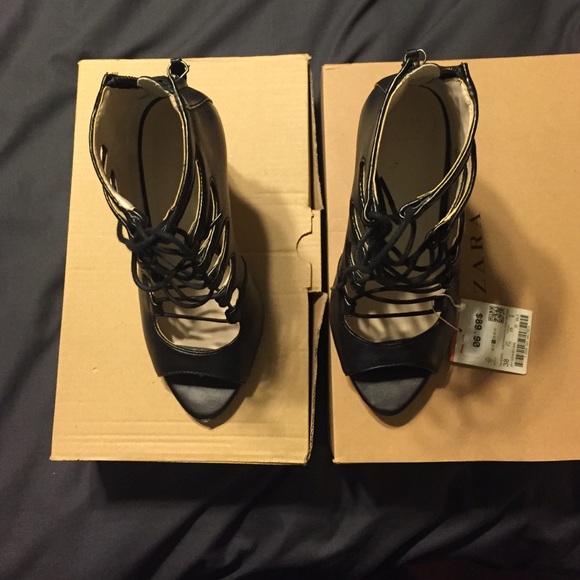 SOLD -- Zara Black Open toed Heels - Picture 2 of 4