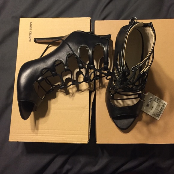SOLD -- Zara Black Open toed Heels - Picture 3 of 4