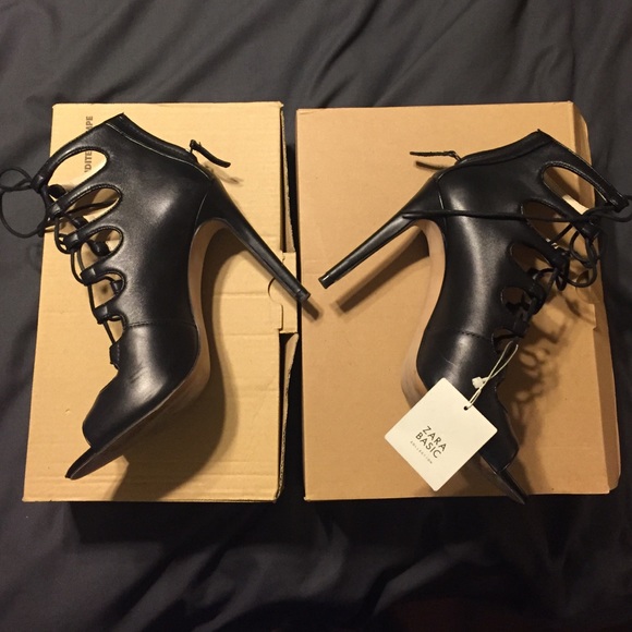 SOLD -- Zara Black Open toed Heels - Picture 4 of 4