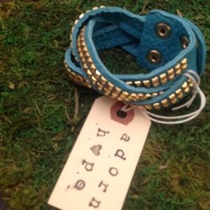 Turquoise Leather & Gold Studded Bracelet