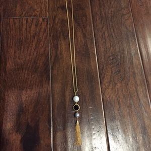 Gold long tassel necklace