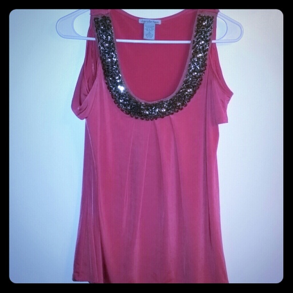 Cut out shoulder top with beads