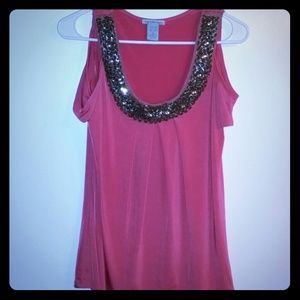 Cut out shoulder top with beads