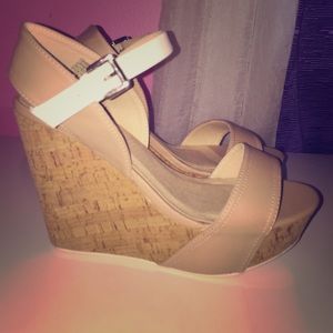 Charolette Russe nude and white wedges