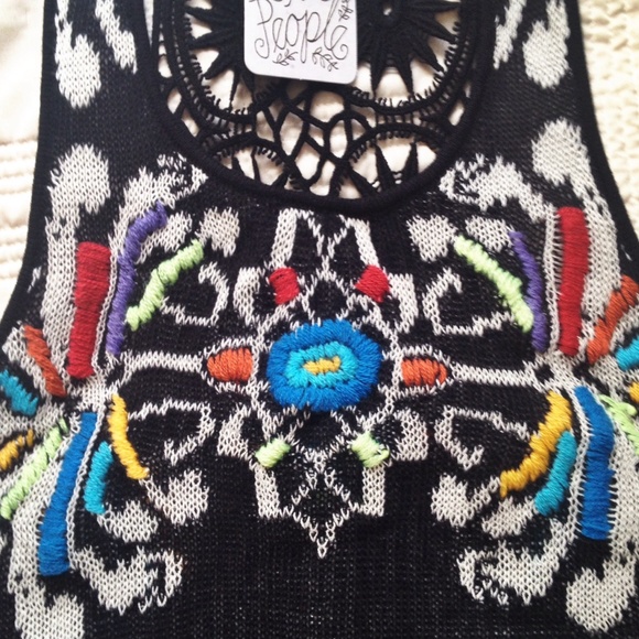 SOLD Free People Boho Embroidered Knit Tank - Picture 2 of 4