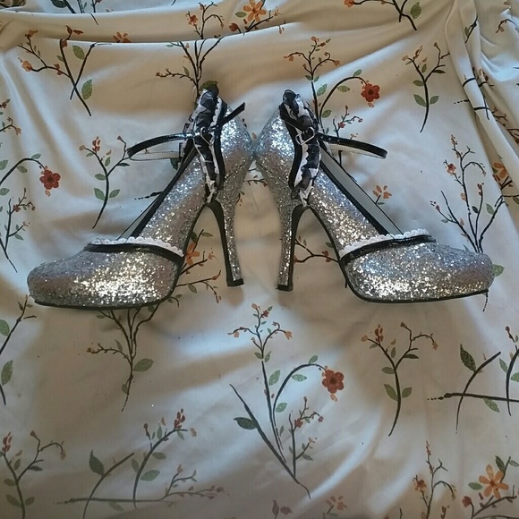 Silver sequin heels with frills