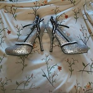 Silver sequin heels with frills
