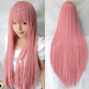 Long pink wig with hair net