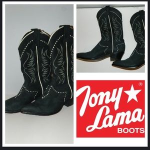 👢Tony Lama Cowboy Boots Black Mid-calf 6.5 👢