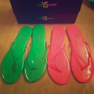 Yosi Samra Neon Green and Pink Flip Flops Sandals