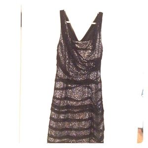 Silver Sparkly Dress with Sheer Black Draping