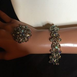 Vintage Aurora Borealis bracelet and broach set