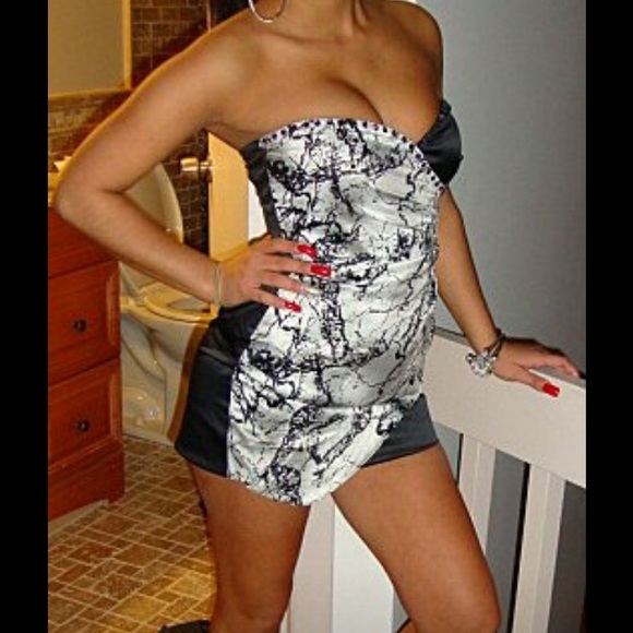 H&M Black & White Strapless Dress & Stones on Top