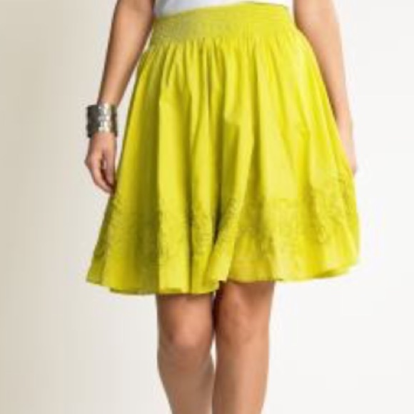 BR chartreuse cotton embroidered skirt