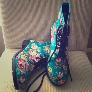 Blue Floral combat boots