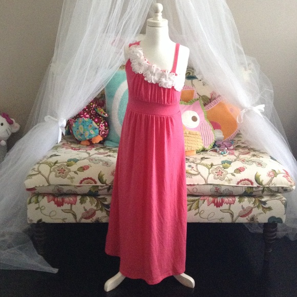💕Coral maxi sundress. White flower. Size kids 8💕