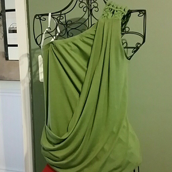 One shoulder green tank