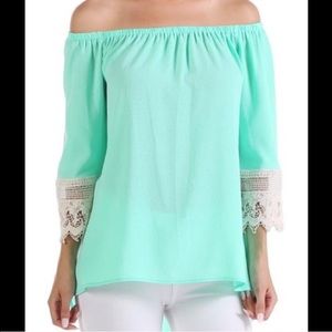 Mint Off a The Shoulder Top