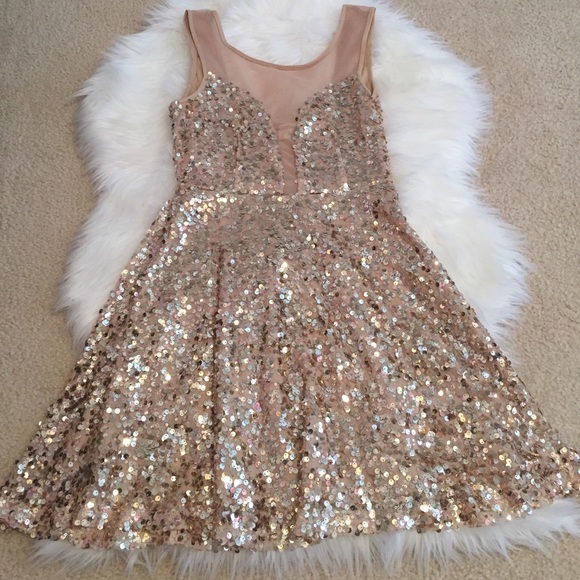 Gold Sequin Dress with Mesh cutouts