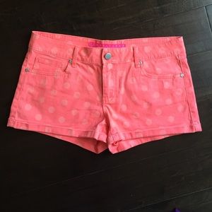 Neon coral polka dot shorts