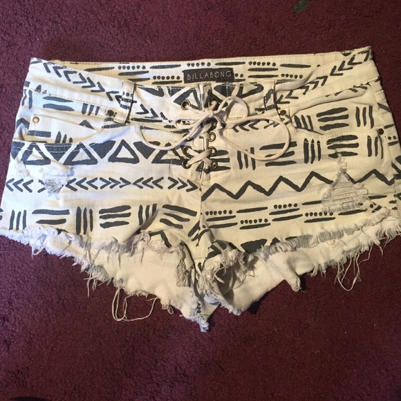 Billabong printed shorts with lace up front detail