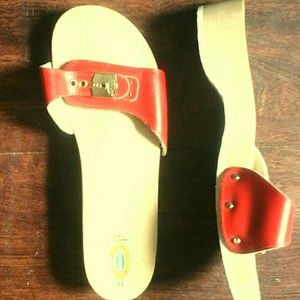 Bright Red Dr Scholls Original Clogs