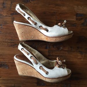 Sperry canvas & leather wedges w/ cork heel