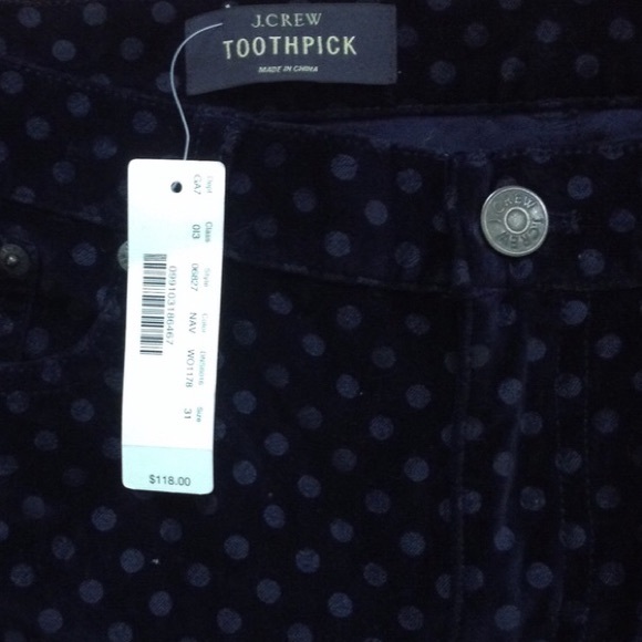 NWT J.Crew Toothpick Jean in Velvet Dot - Picture 4 of 4