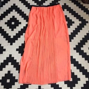 Coral pleated chiffon maxi skirt