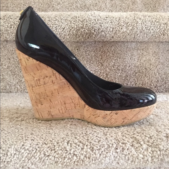 Black patent leather Stuart Weitzman wedges. - Picture 1 of 4