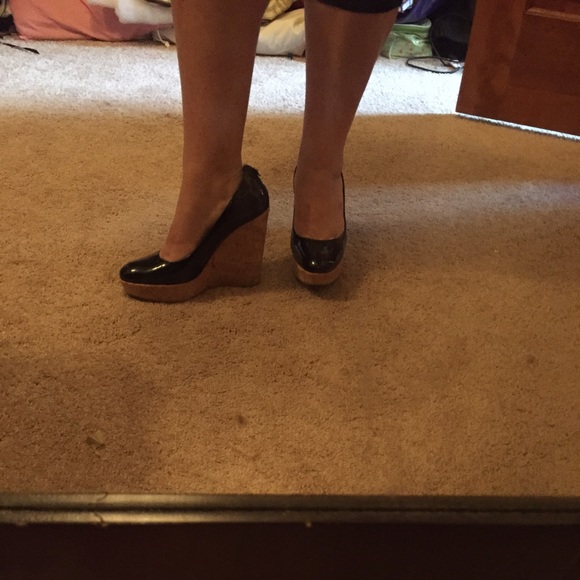 Black patent leather Stuart Weitzman wedges. - Picture 3 of 4