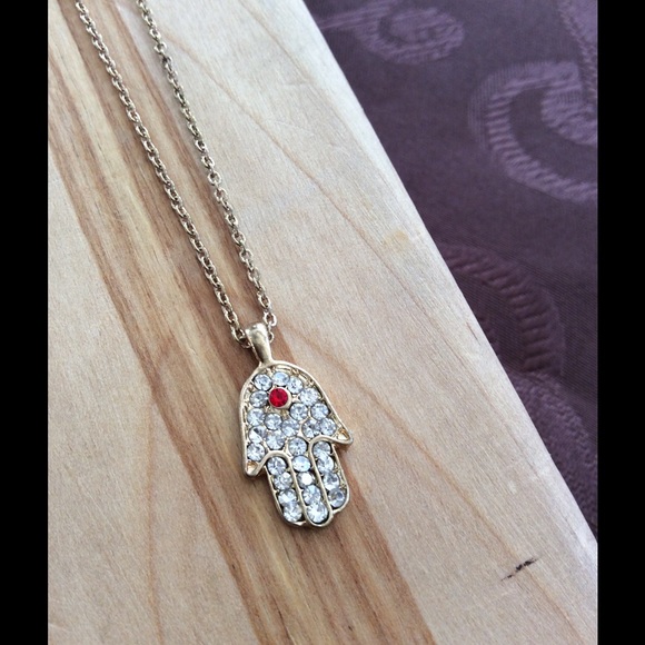 Gold tone Crystal Hamsa Necklace