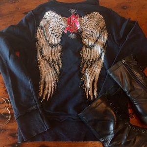 Stunning Sinful Hoodie with Angel Wing Rhinestones