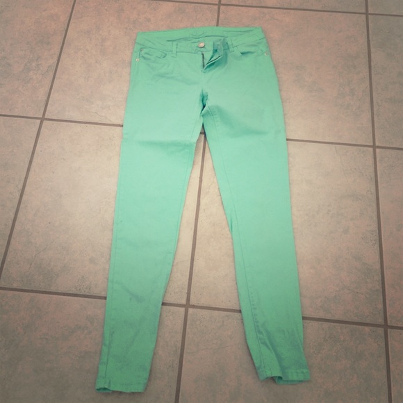 Teal blue skinny jeans