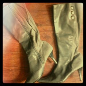 Grey Vegan Leather and Faux Suede Knee Boots