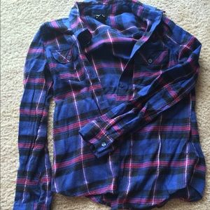 Blue and red plaid long sleeve shirt
