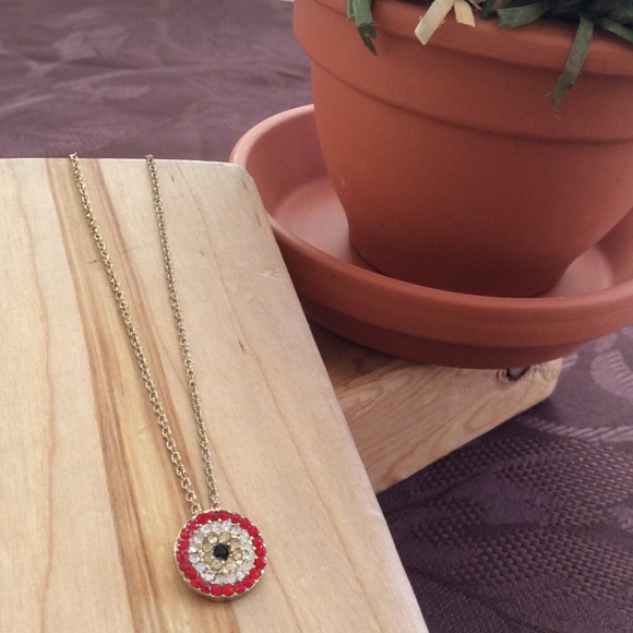 Gold tone Crystal Evil Eye Necklace