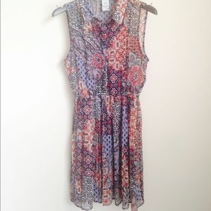 Patterned red, white, and blue dress