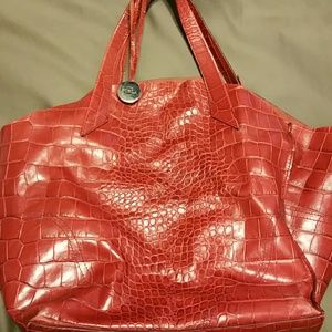 Red faux snakeskin Furla bag
