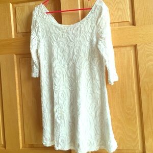 3/4 sleeve white lace dress