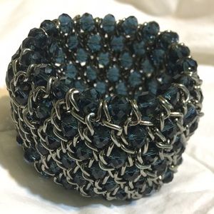 Silver blue rhinestone elastic bracelet