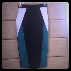 White, blue, and teal pencil skirt