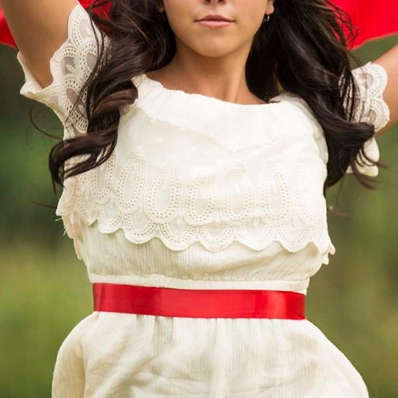 Ruffuls and rust cream off shoulder dress - Picture 1 of 2